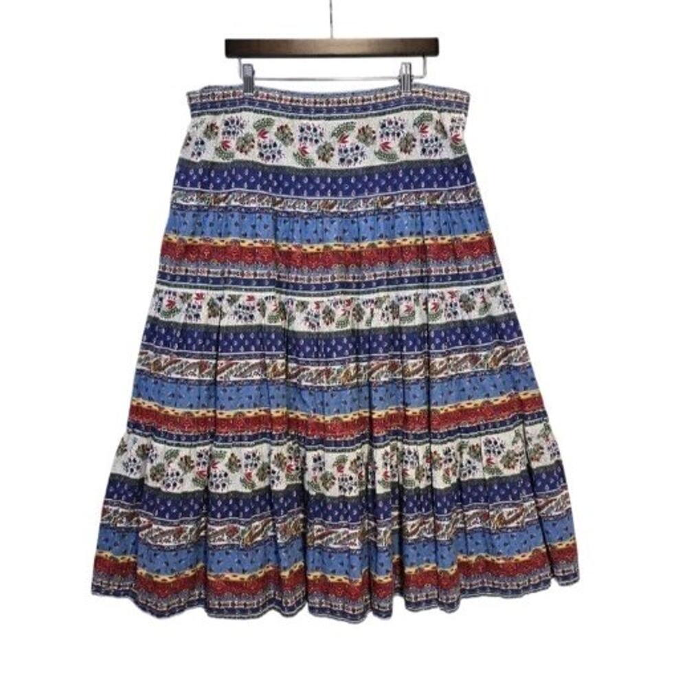 Vtg Gotcha Covered Midi Skirt XL Cotton Tiered Prairie Cottagecore Boho USA Folk